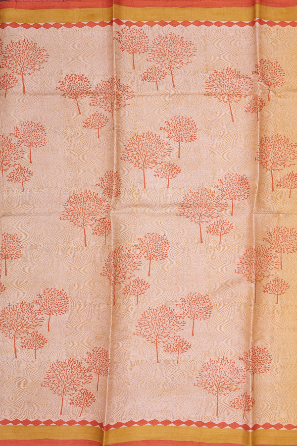Tussar Silk Saree In Orange With Tree Design