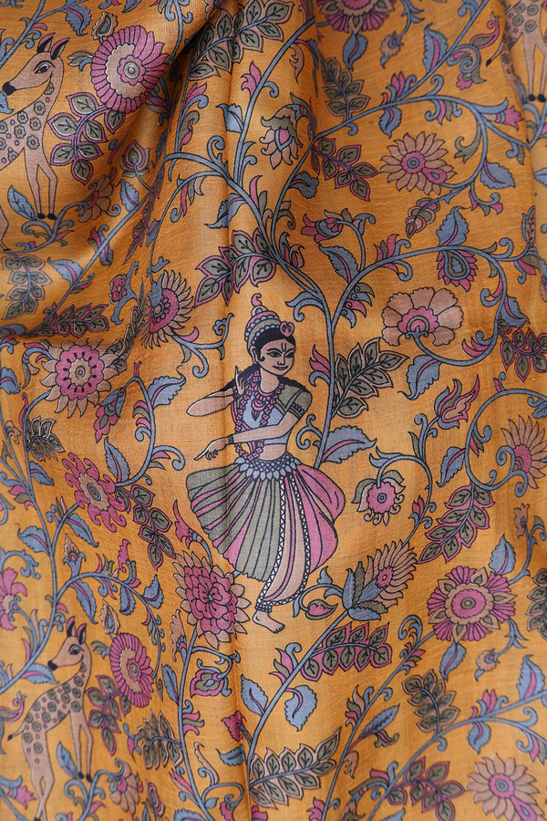 Tussar Silk Saree In Orange With Floral Design