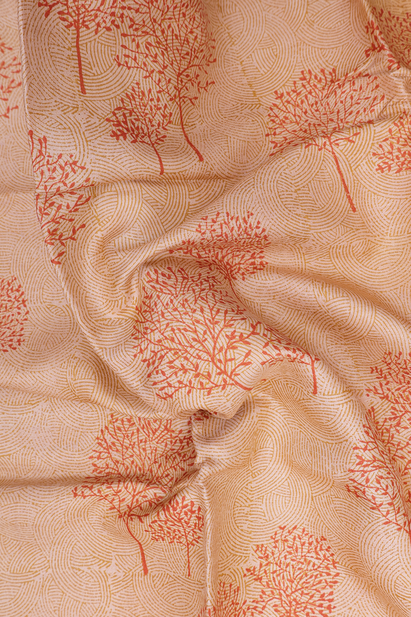 Tussar Silk Saree In Orange With Tree Design