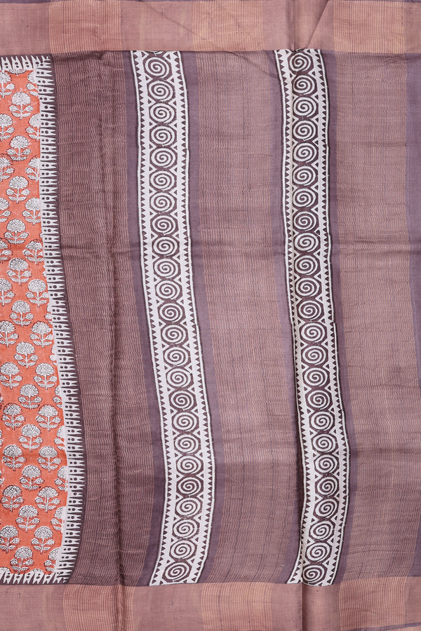 Tussar Silk Saree In Orange With Floral Printed Design