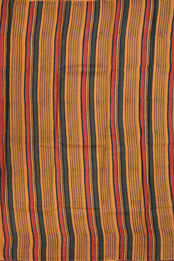 Tussar Silk Saree In Orange With Leaf Design