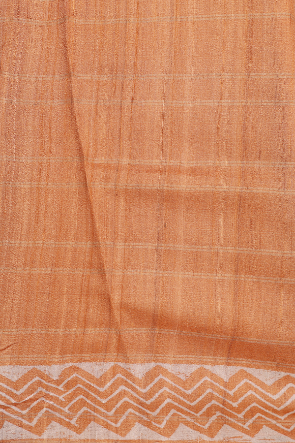 Tussar Silk Saree In Orange With Leaf Design