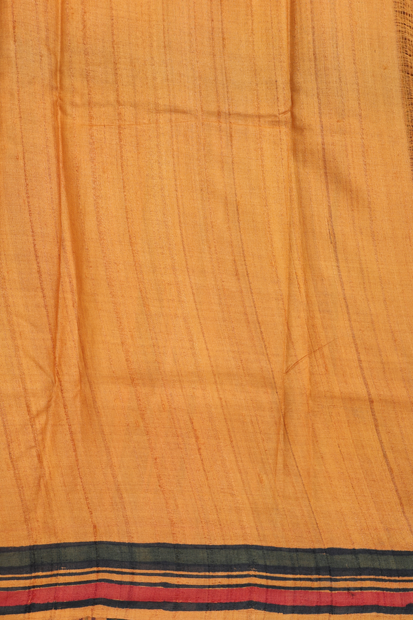 Tussar Silk Saree In Orange With Leaf Design