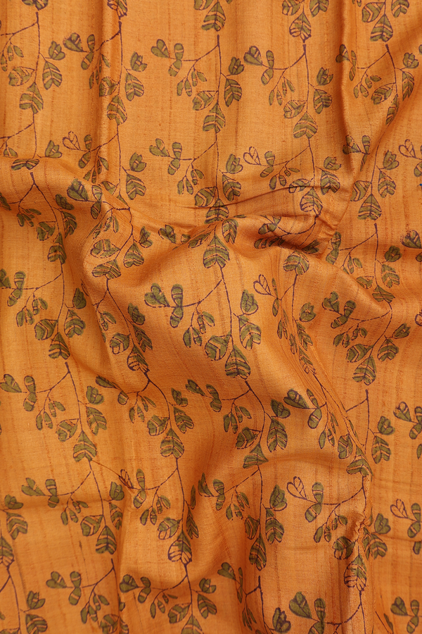 Tussar Silk Saree In Orange With Leaf Design