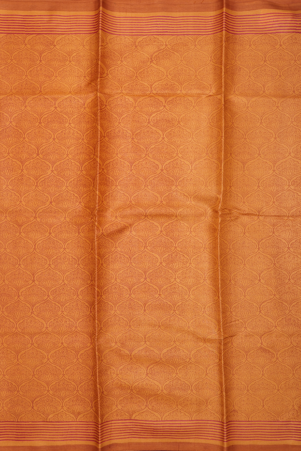 Tussar Silk Saree In Orange With Ogee Printed Design