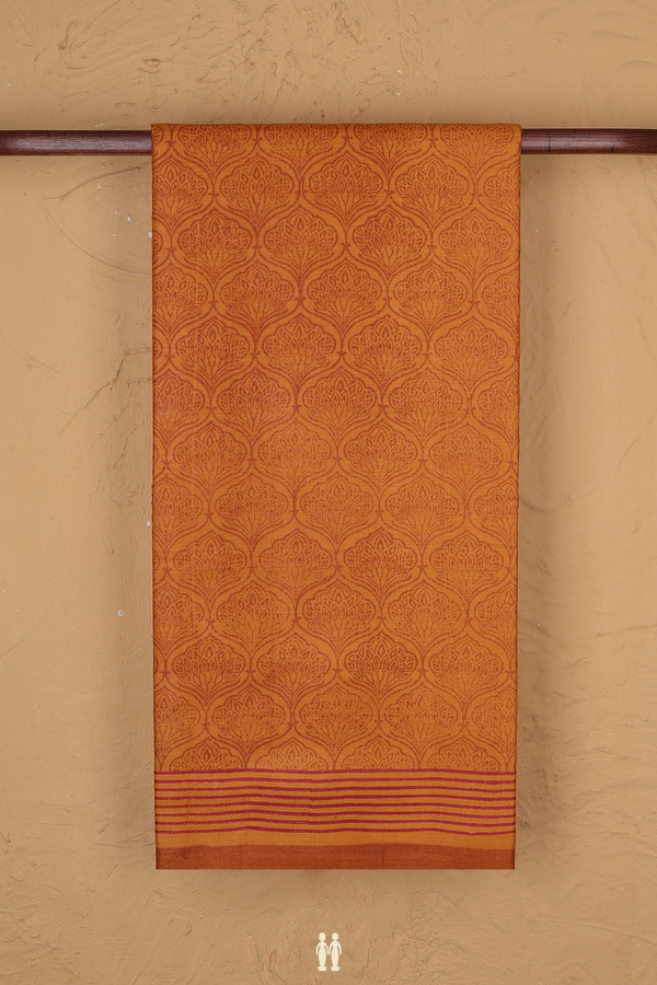 Tussar Silk Saree In Orange With Ogee Printed Design