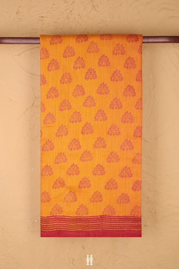 Tussar Silk Saree In Orange With Floral Buttas