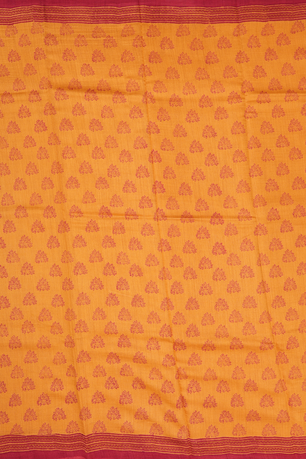 Tussar Silk Saree In Orange With Floral Buttas