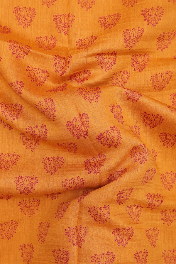 Tussar Silk Saree In Orange With Floral Buttas
