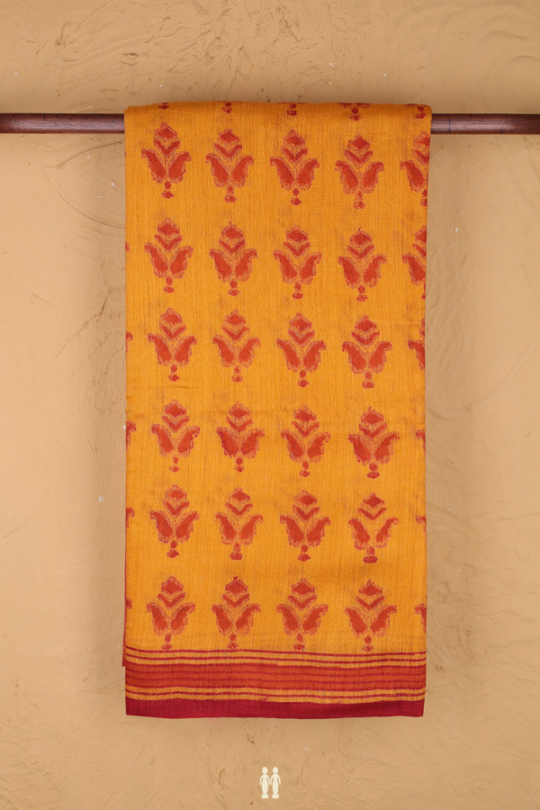 Tussar Silk Saree In Orange With Printed Design