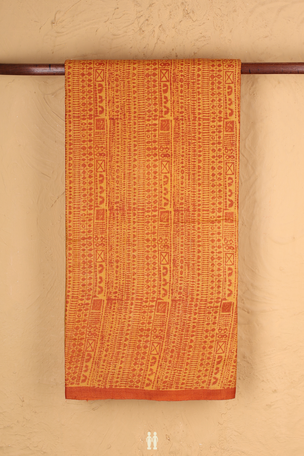 Tussar Silk Saree In Orange With Printed Design