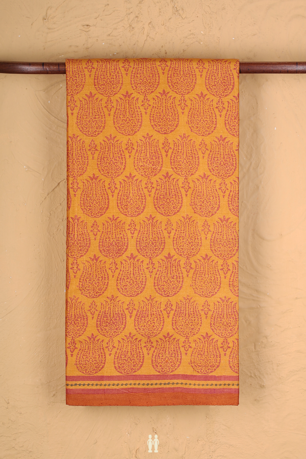 Tussar Silk Saree In Orange With Printed Design