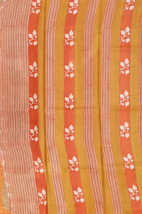 Tussar Silk Saree In Orange With Printed Design