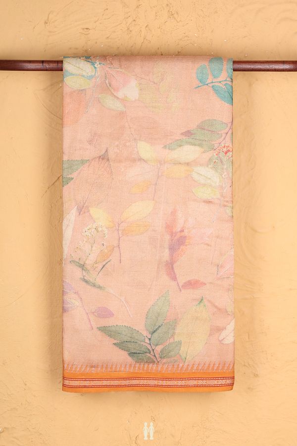 Tussar Silk Saree In Orange With Printed Design