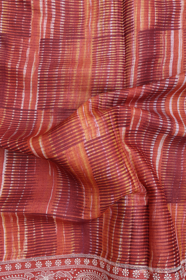 Tussar Silk Saree In Orange With Printed Design