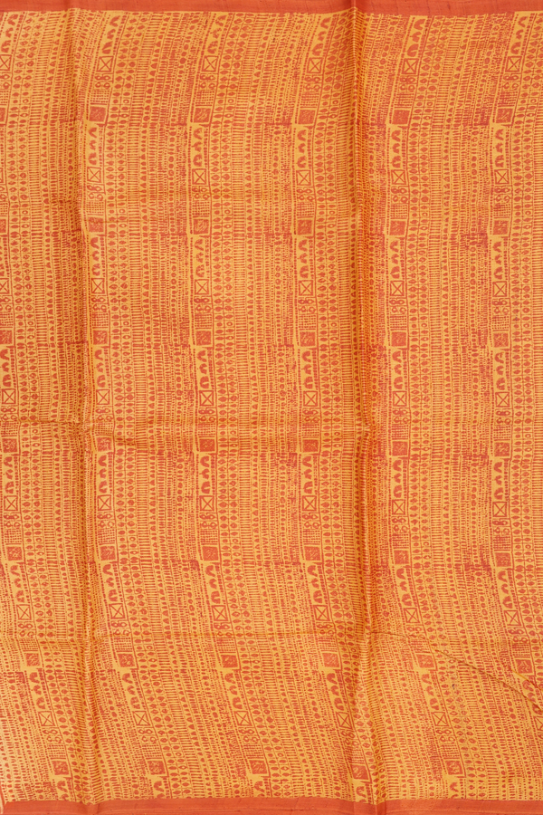 Tussar Silk Saree In Orange With Printed Design