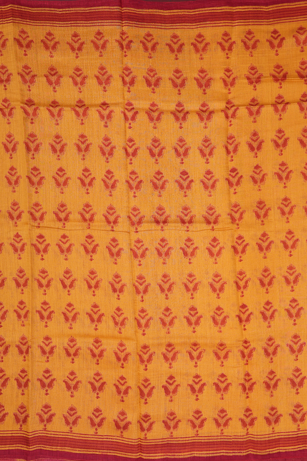 Tussar Silk Saree In Orange With Printed Design
