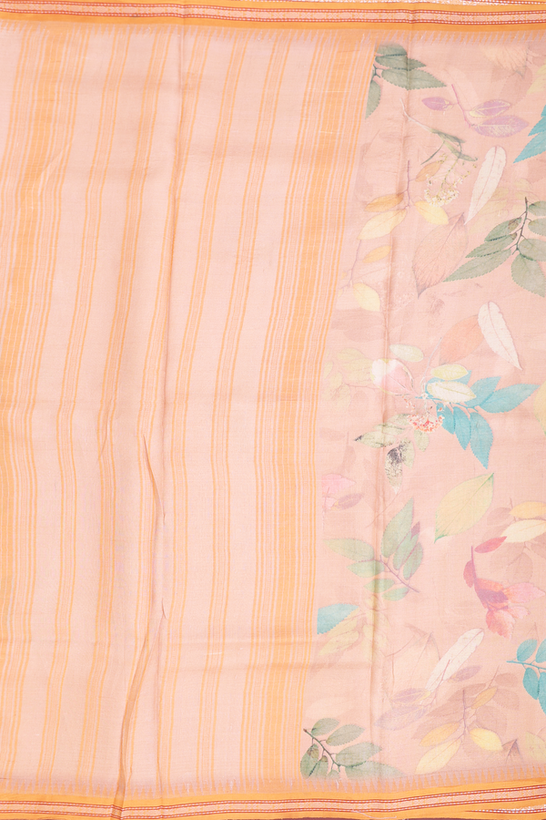 Tussar Silk Saree In Orange With Printed Design