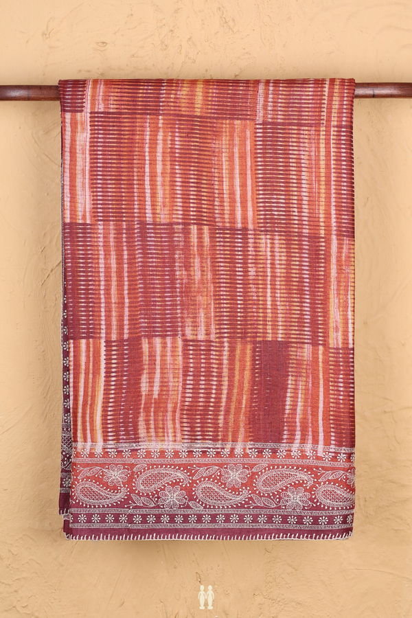 Tussar Silk Saree In Orange With Printed Design
