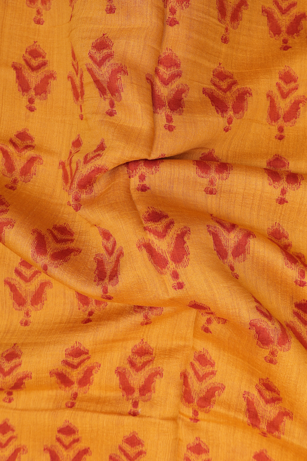 Tussar Silk Saree In Orange With Printed Design
