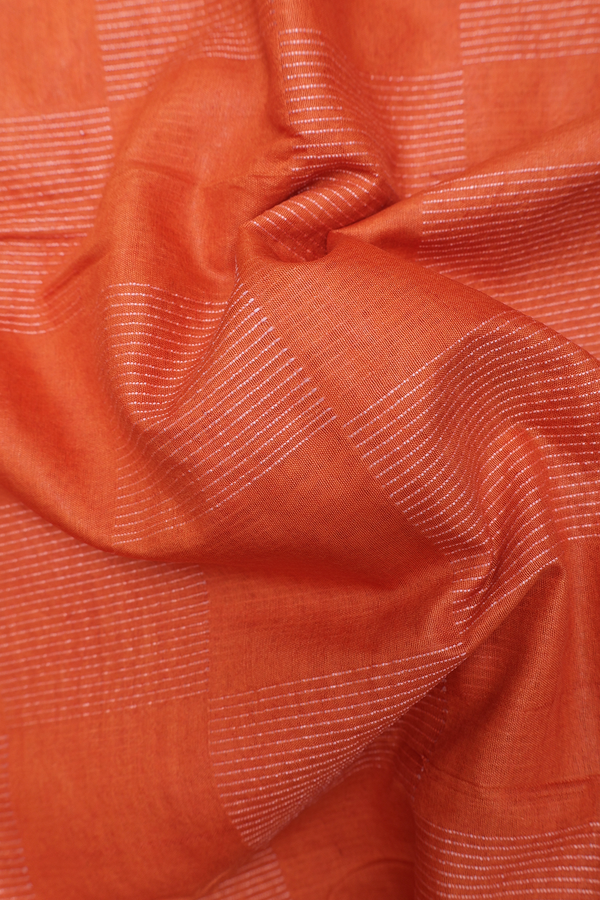 Tussar Silk Saree In Orange With Threadwork Design