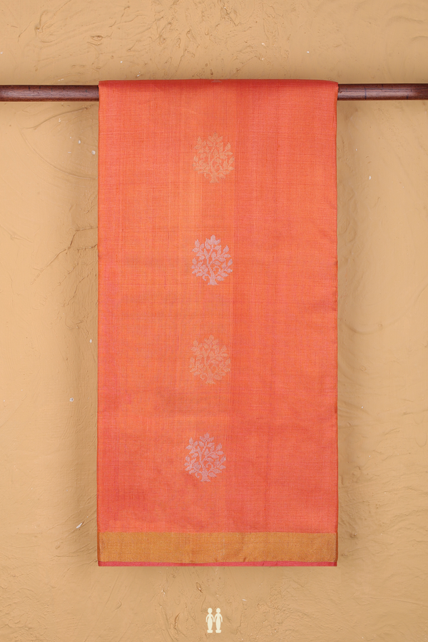 Tussar Silk Saree In Orange With Tree Buttas