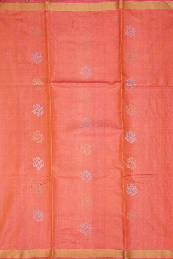 Tussar Silk Saree In Orange With Tree Buttas