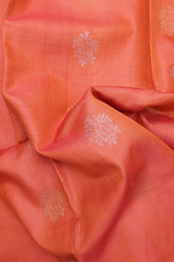 Tussar Silk Saree In Orange With Tree Buttas