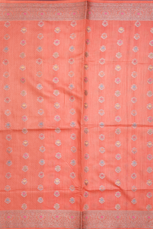 Tussar Silk Saree In Orange With Zari Buttas