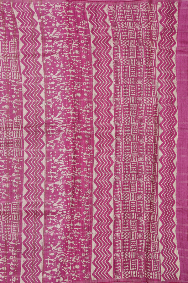 Tussar Silk Saree In Orchid Purple With Leaf Printed Design
