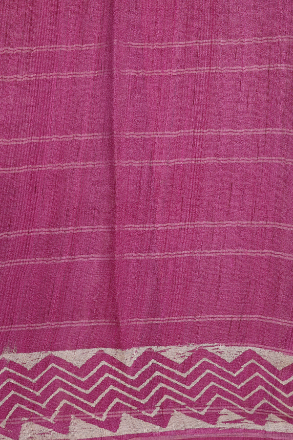 Tussar Silk Saree In Orchid Purple With Leaf Printed Design