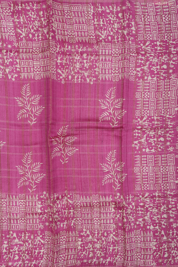 Tussar Silk Saree In Orchid Purple With Leaf Printed Design