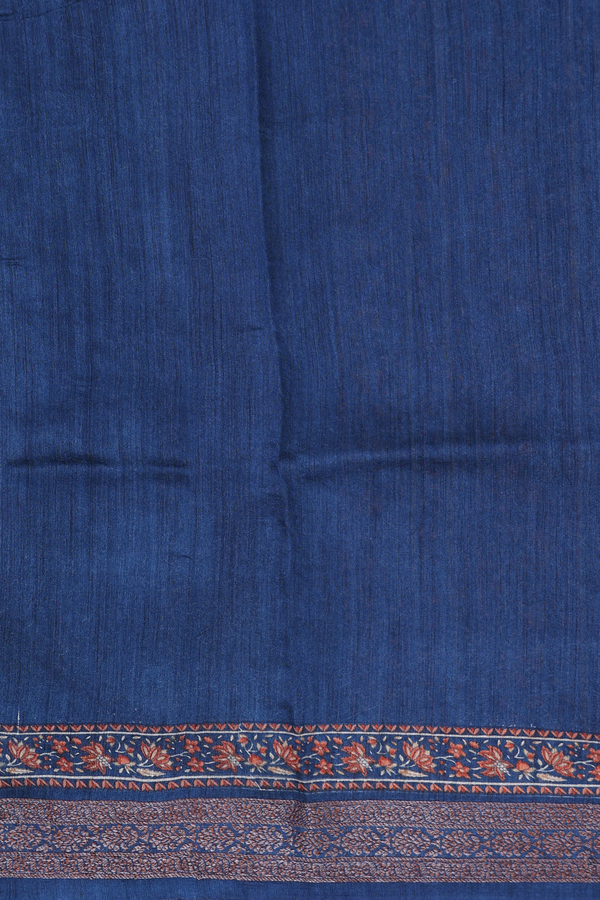 Tussar Silk Saree In Oxford Blue With Floral Design