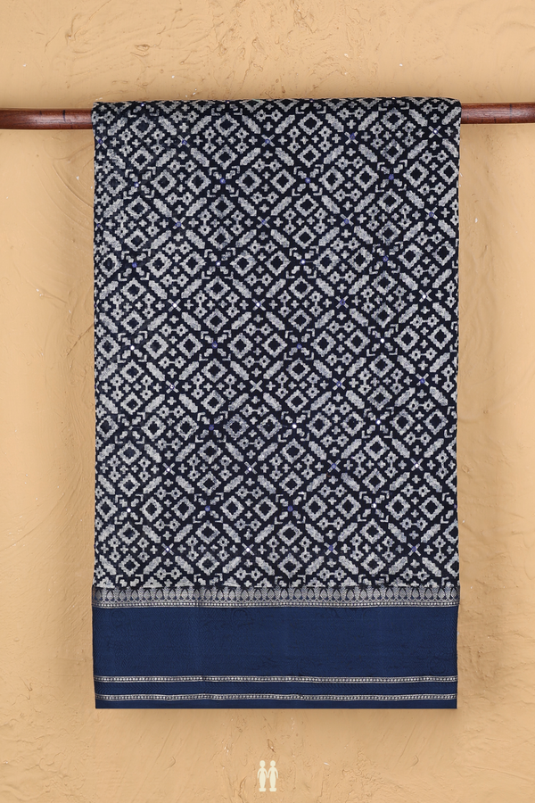 Tussar Silk Saree In Oxford Blue With Printed Design