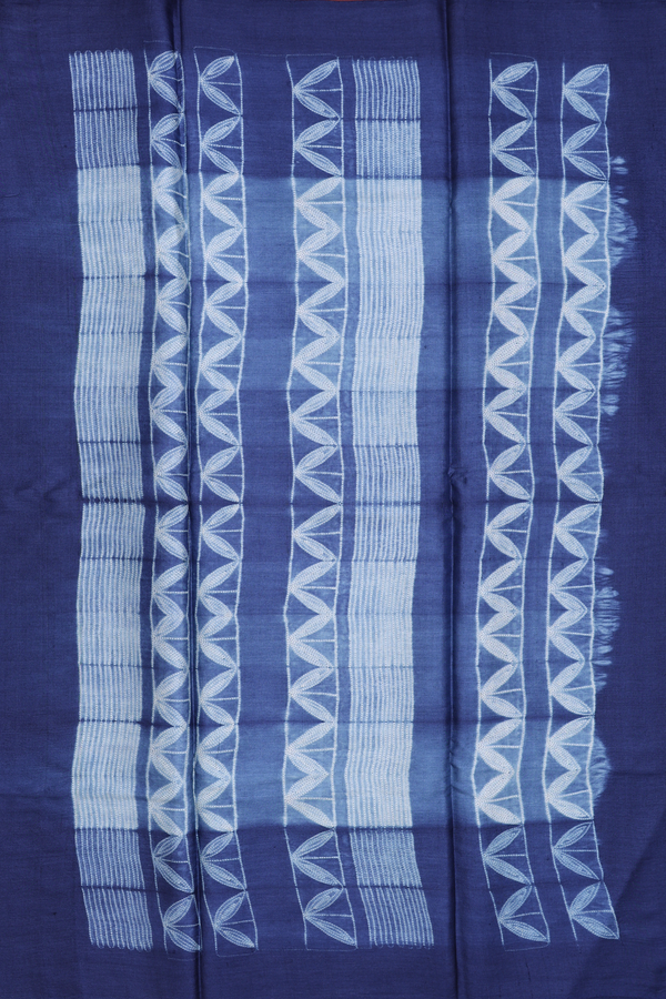 Tussar Silk Saree In Oxford Blue With Shibori Design