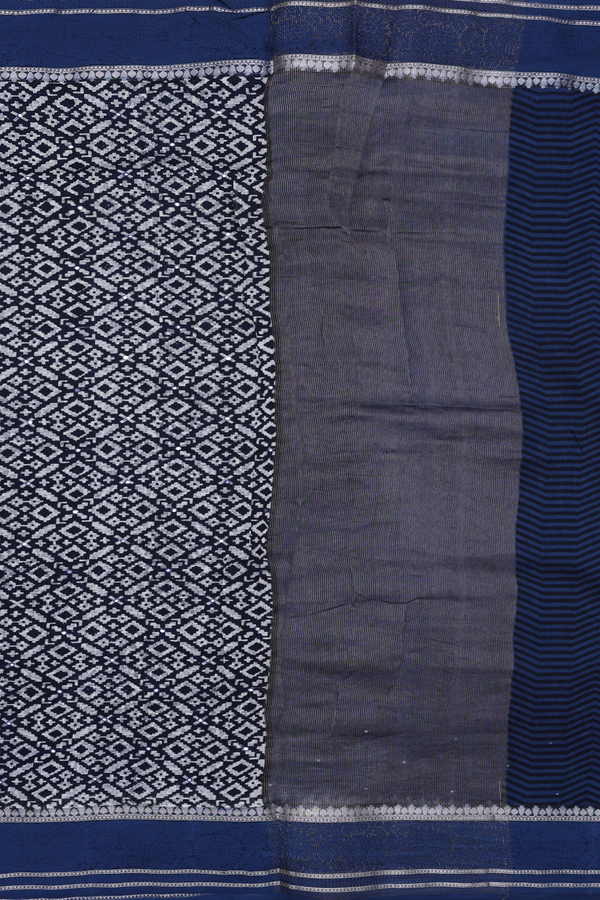 Tussar Silk Saree In Oxford Blue With Printed Design