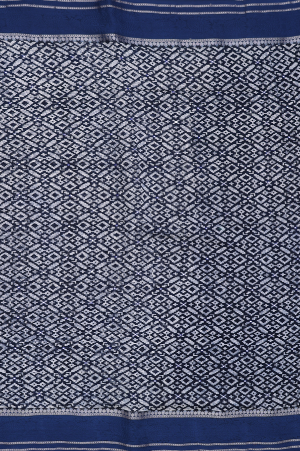 Tussar Silk Saree In Oxford Blue With Printed Design