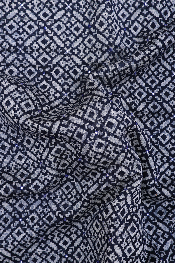 Tussar Silk Saree In Oxford Blue With Printed Design