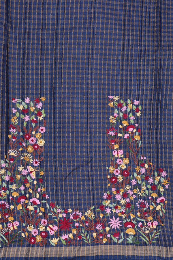 Tussar Silk Saree In Oxford Blue With Stripes Design