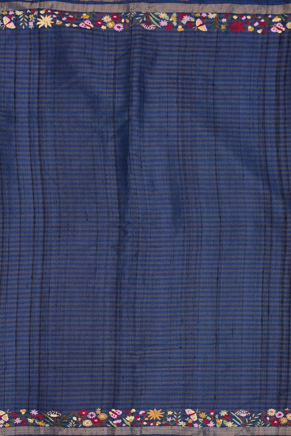 Tussar Silk Saree In Oxford Blue With Stripes Design