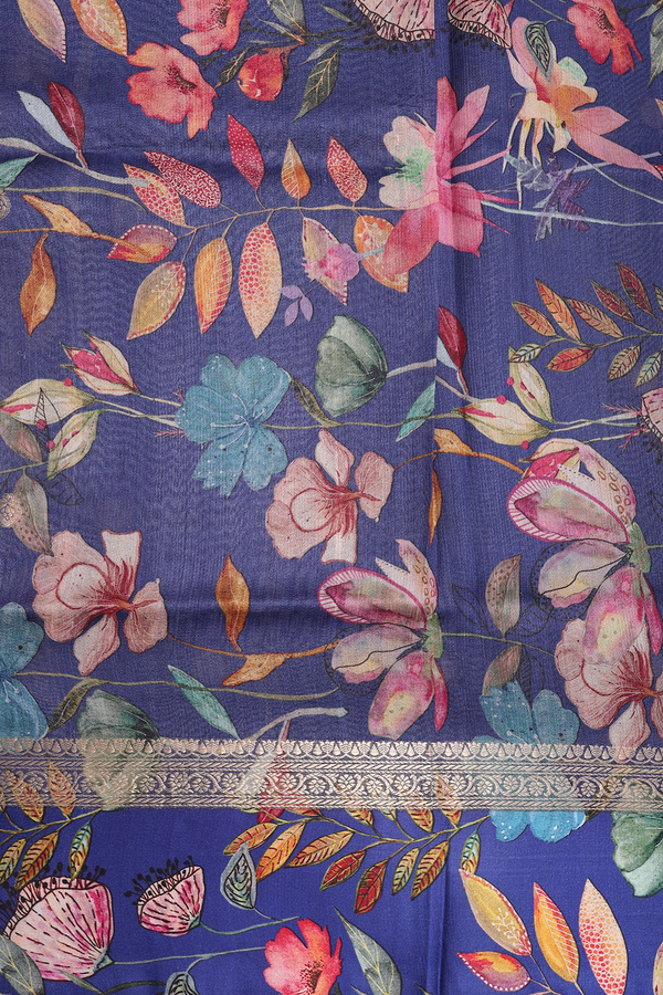 Tussar Silk Saree In Oxford Blue With Zari Buttas