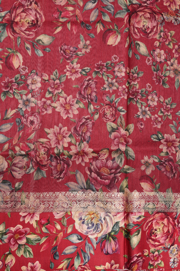 Tussar Silk Saree In Red With Zari Buttas