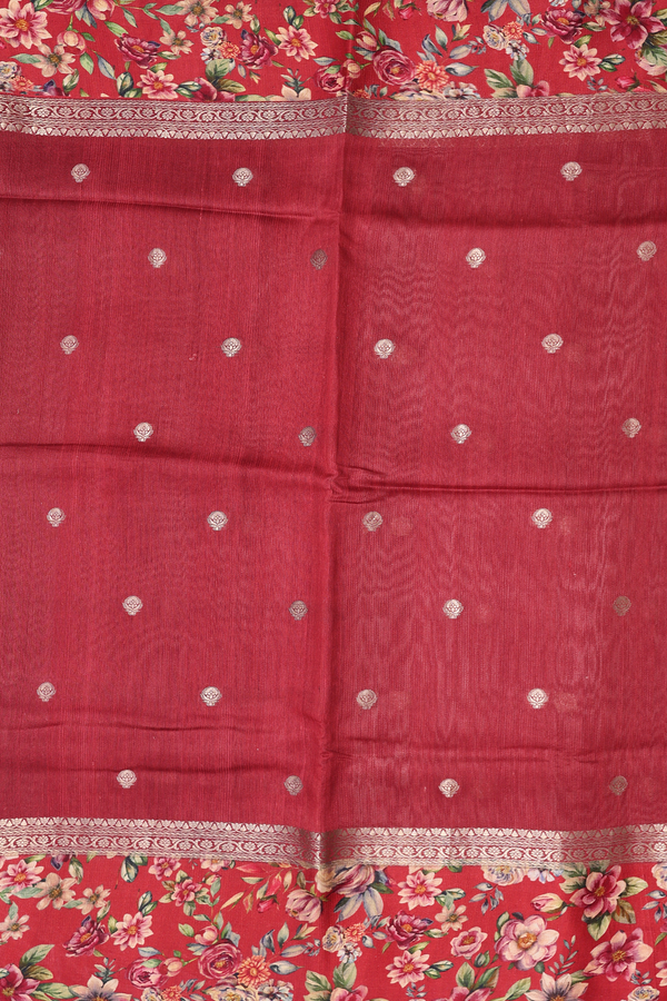 Tussar Silk Saree In Red With Zari Buttas