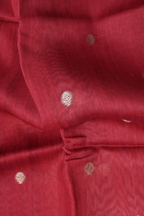 Tussar Silk Saree In Red With Zari Buttas