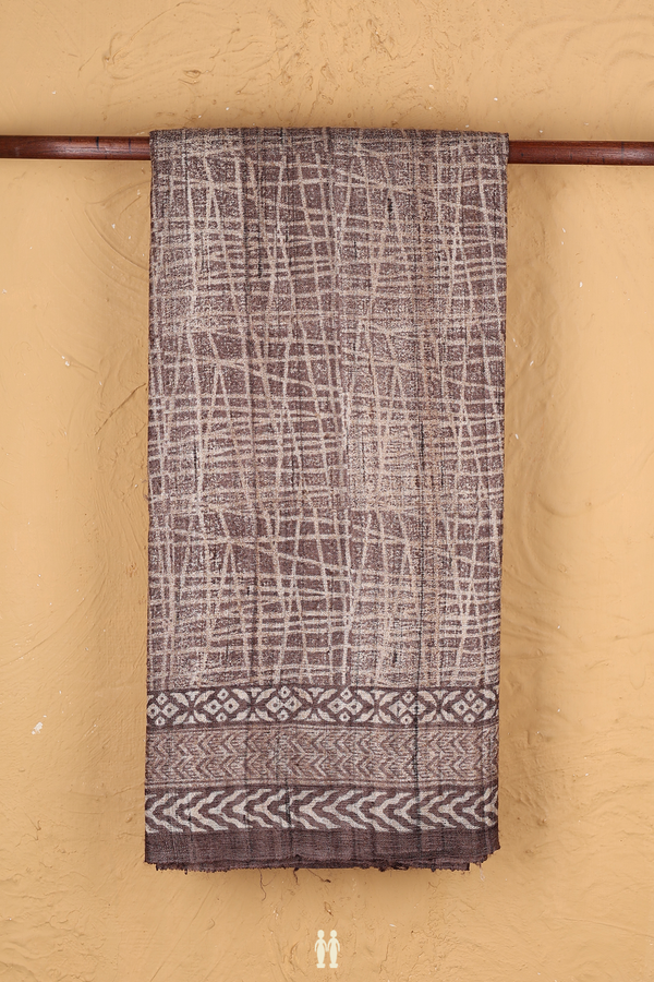 Tussar Silk Saree In Oxford Brown With Allover Design