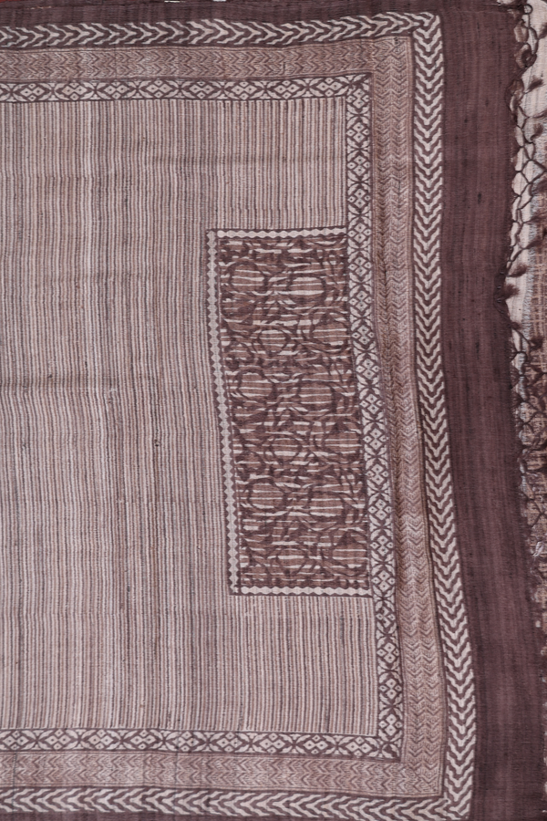 Tussar Silk Saree In Oxford Brown With Allover Design