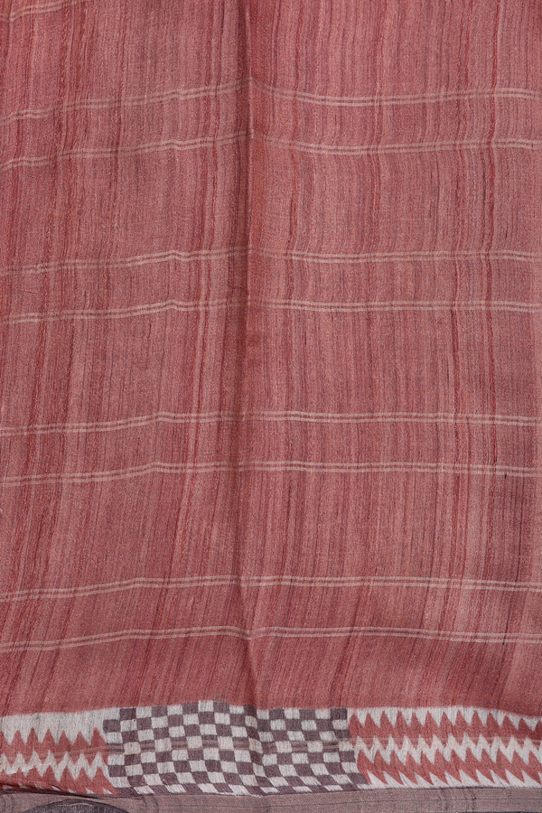 Tussar Silk Saree In Oxford Brown With Checks Design