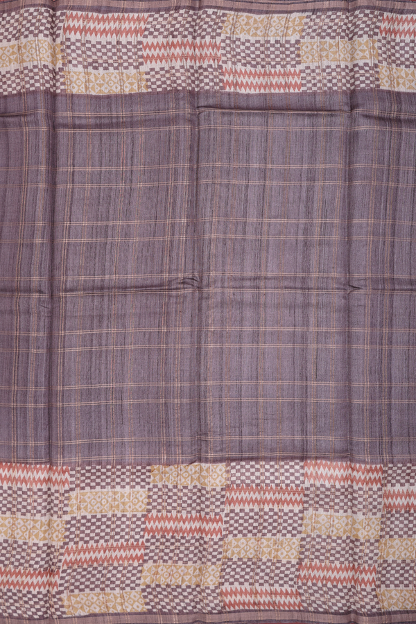 Tussar Silk Saree In Oxford Brown With Checks Design