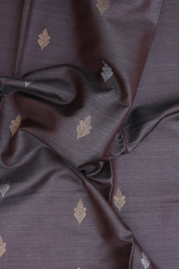 Tussar Silk Saree In Oxford Brown With Floral Buttas