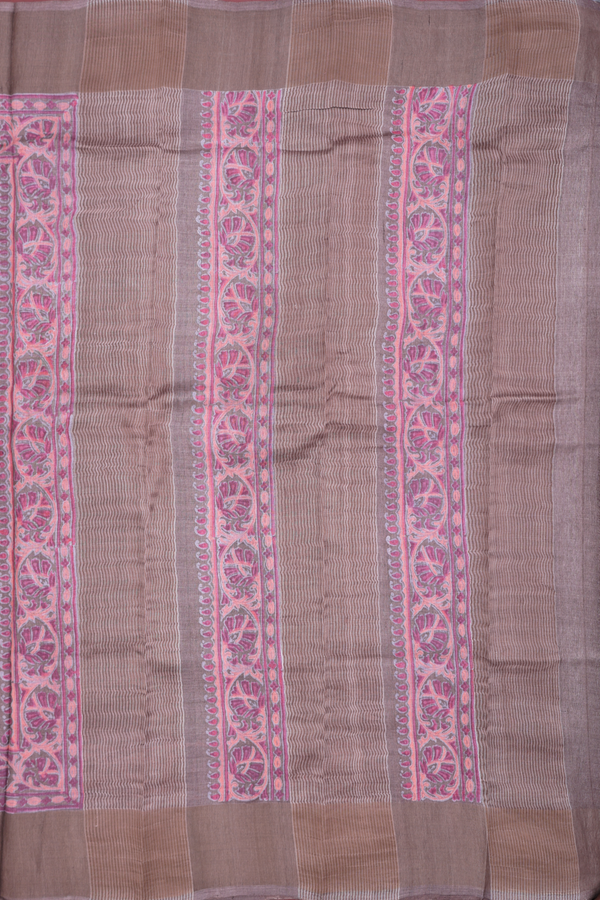 Tussar Silk Saree In Oxford Brown With Floral Design